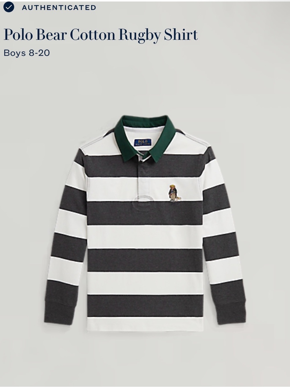 Polo by Ralph Lauren Black & White Striped Rugby with Green Collar